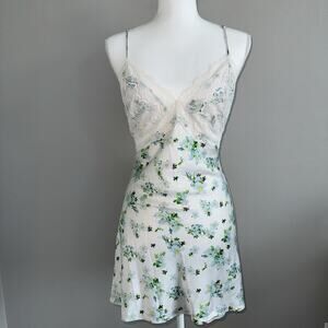 Victorias Secret Lace Plunge Open Back Slip Dress Honey Bee Floral White Sz L